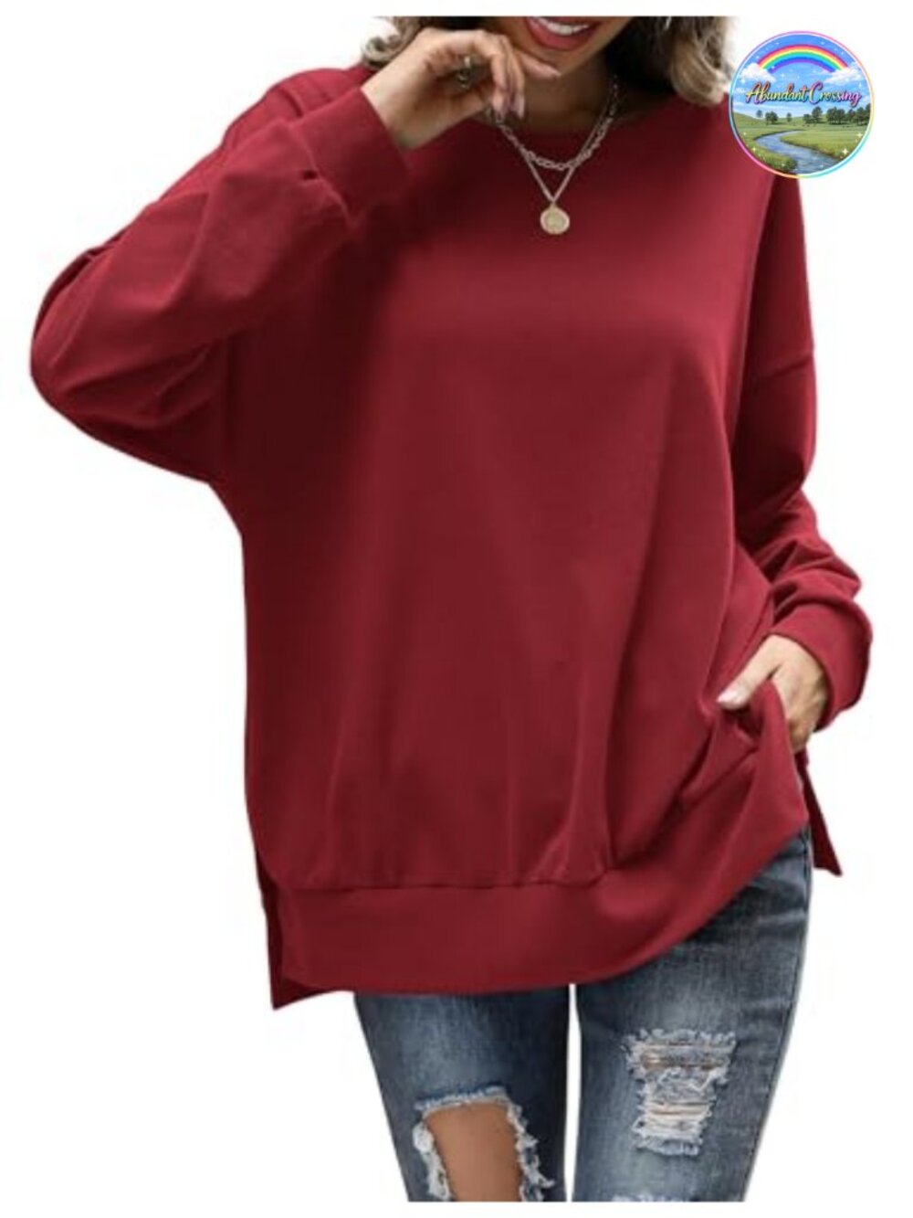 Oversized Crew Neck Long Sleeve Tunic Sweatshirt Pullover Casual Fall Soft Top
